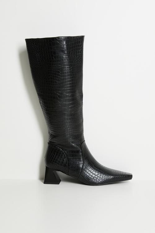 Ondine knee length boot - black croc 