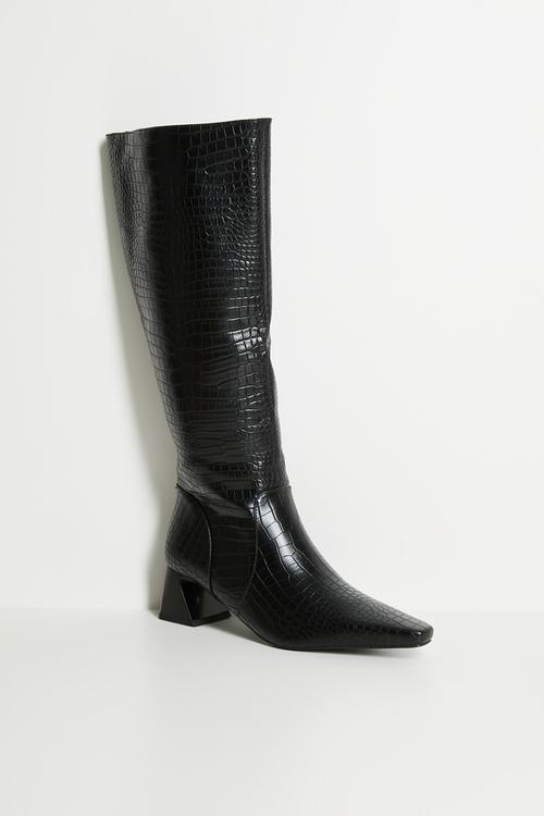 Ondine knee length boot - black croc 
