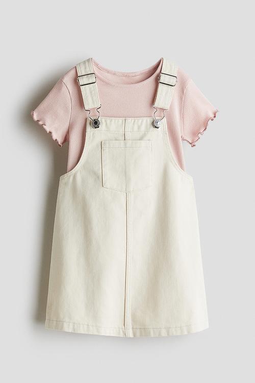 2-piece cotton set - light beige & light pink