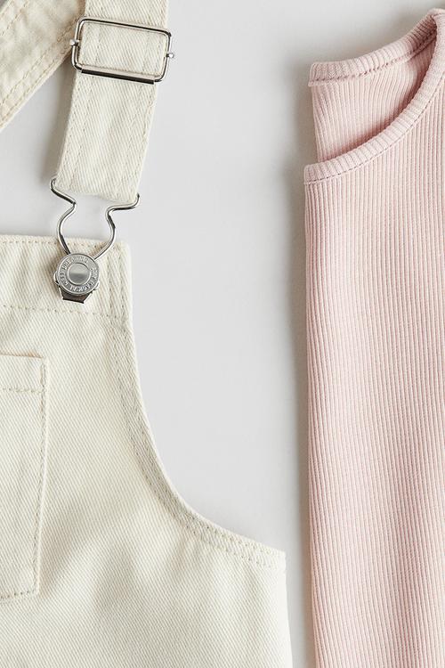2-piece cotton set - light beige & light pink