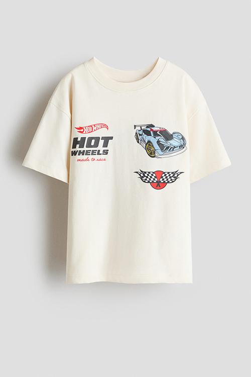 Oversized printed T-shirt - cream hot wheels
