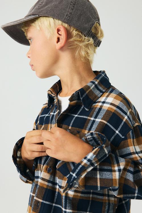 Cotton flannel shirt - navy blue & brown checked
