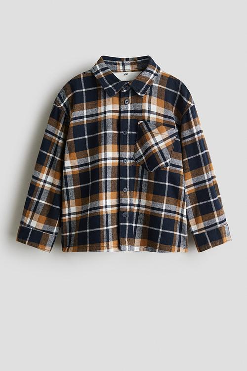 Cotton flannel shirt - navy blue & brown checked