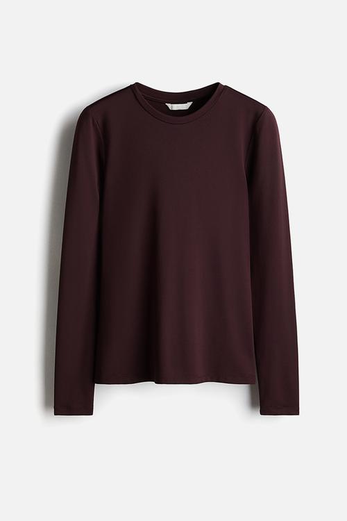 Long-sleeved microfibre top - burgundy