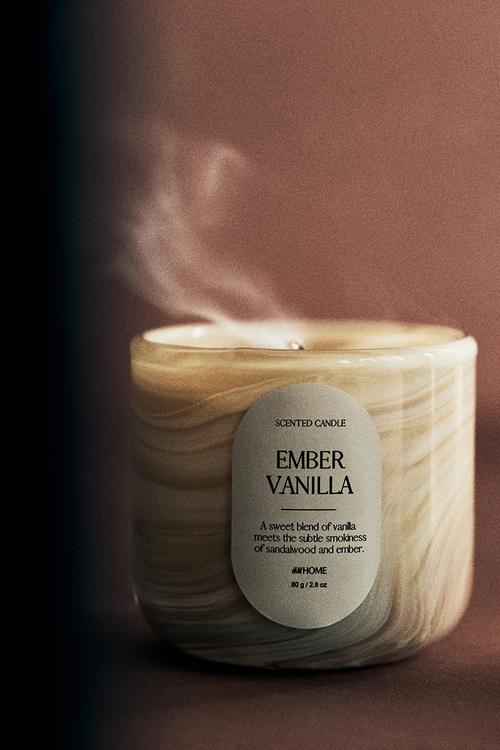 Scented candle in glass holder - ember vanilla 