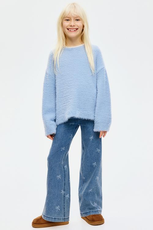 Wide denim-look trousers - denim blue/bows