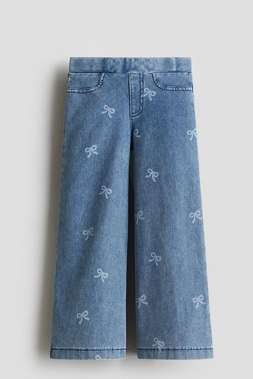 Wide denim-look trousers - denim blue/bows