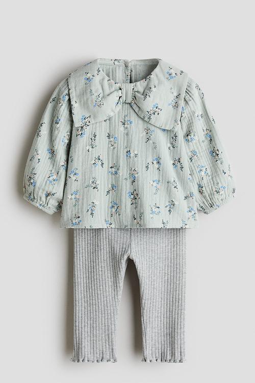 2-piece blouse and leggings set - mint green/floral