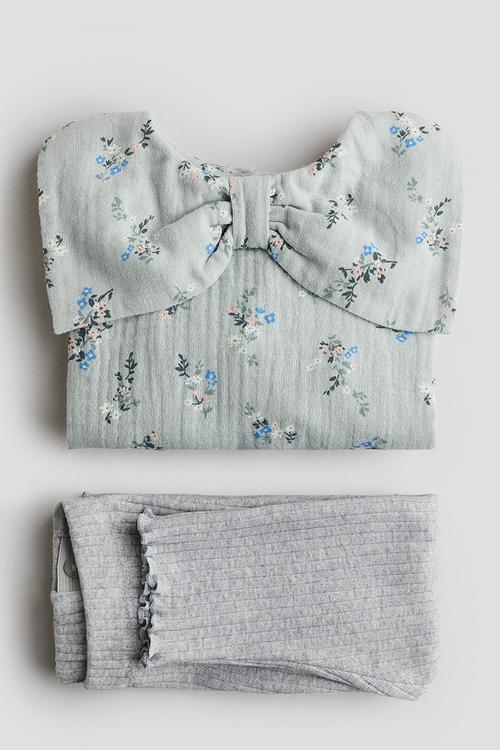 2-piece blouse and leggings set - mint green/floral