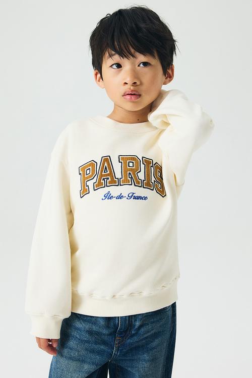 Printed crew-neck sweatshirt - cream/paris