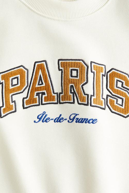 Printed crew-neck sweatshirt - cream/paris