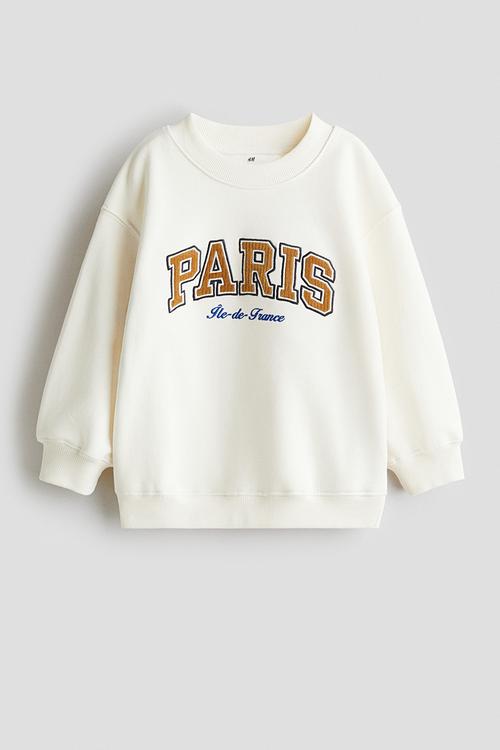 Printed crew-neck sweatshirt - cream/paris