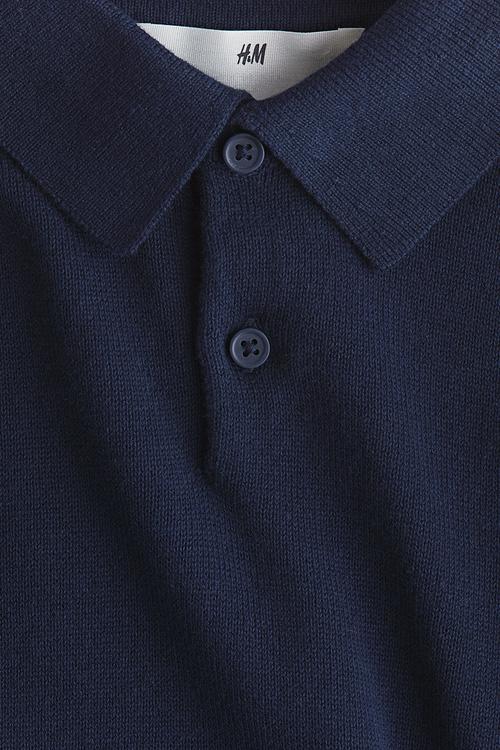 Fine-knit polo shirt - navy blue