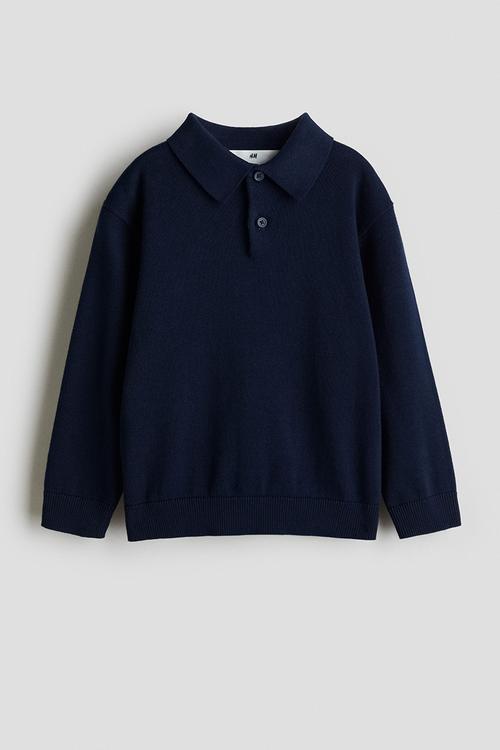 Fine-knit polo shirt - navy blue