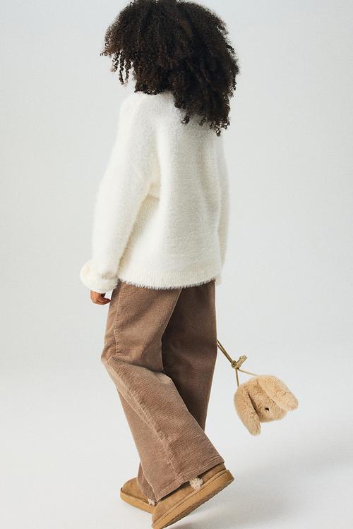 Wide cotton corduroy trousers - beige