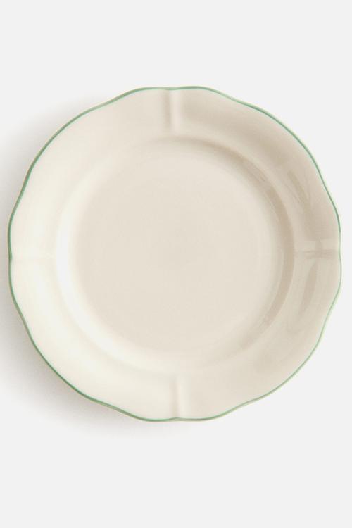 Stoneware starter plate - light beige/green 