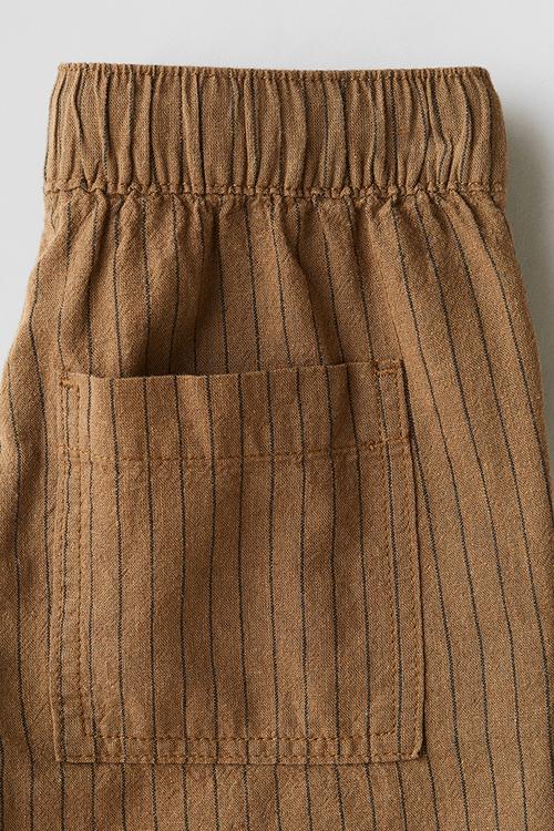 Linen-blend shorts - light brown/pinstriped 
