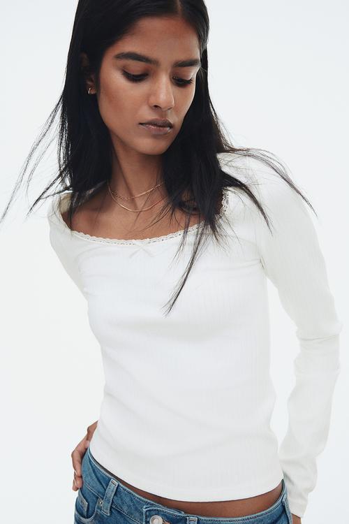 Ribbed jersey top - white