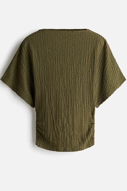 Textured jersey top - khaki green