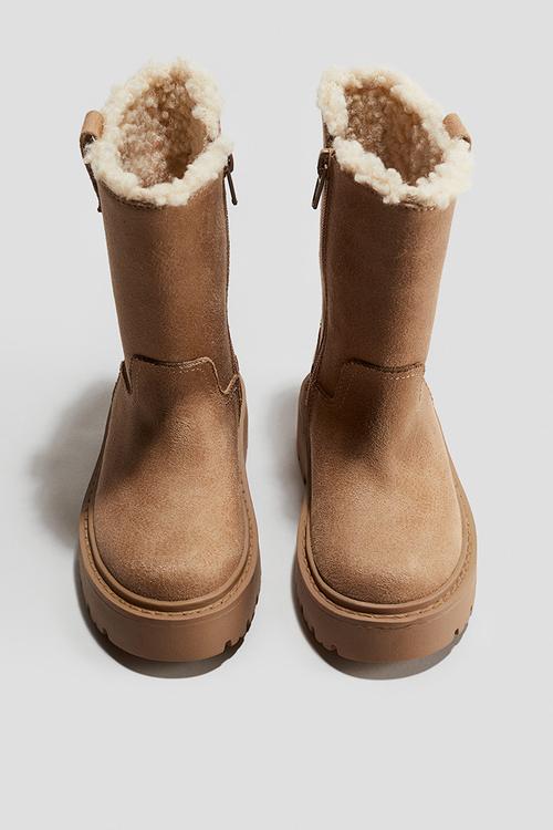 Warm-lined calf-high boots - beige