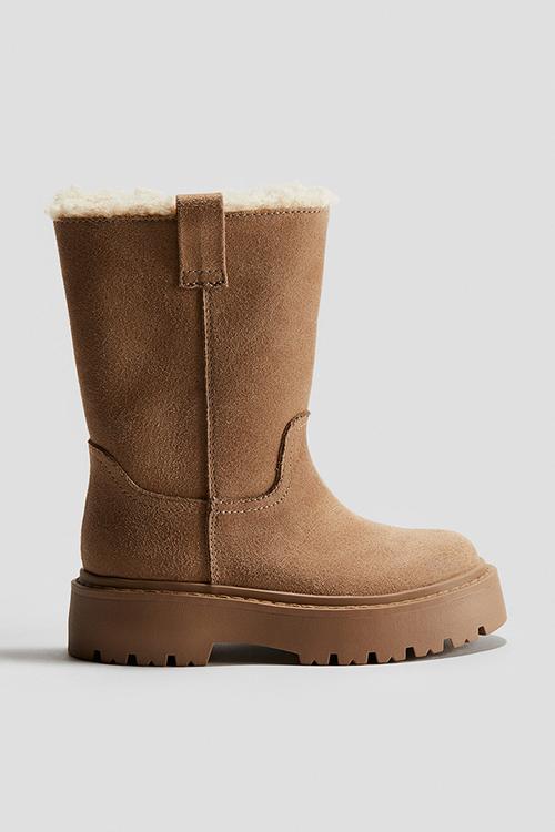 Warm-lined calf-high boots - beige
