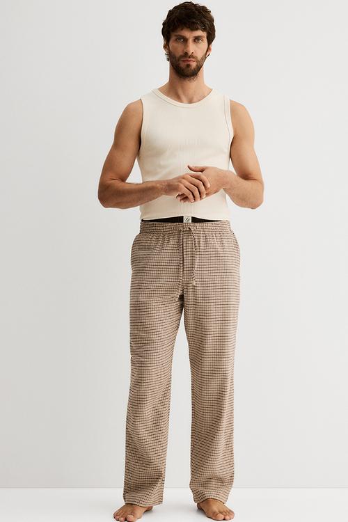 Relaxed fit flannel trousers - beige/checked