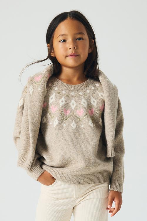 Jacquard-knit jumper - dusty beige/patterned