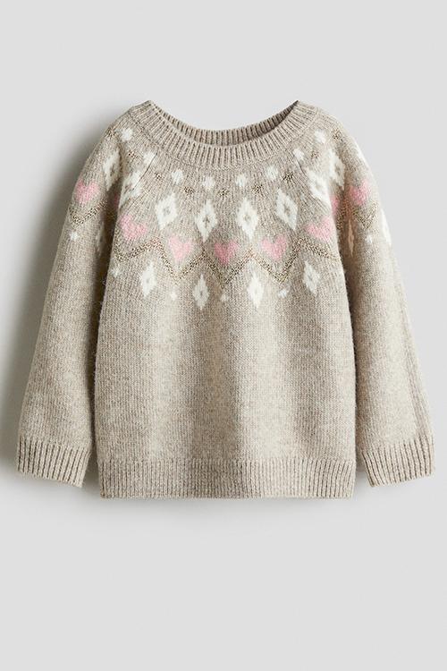 Jacquard-knit jumper - dusty beige/patterned