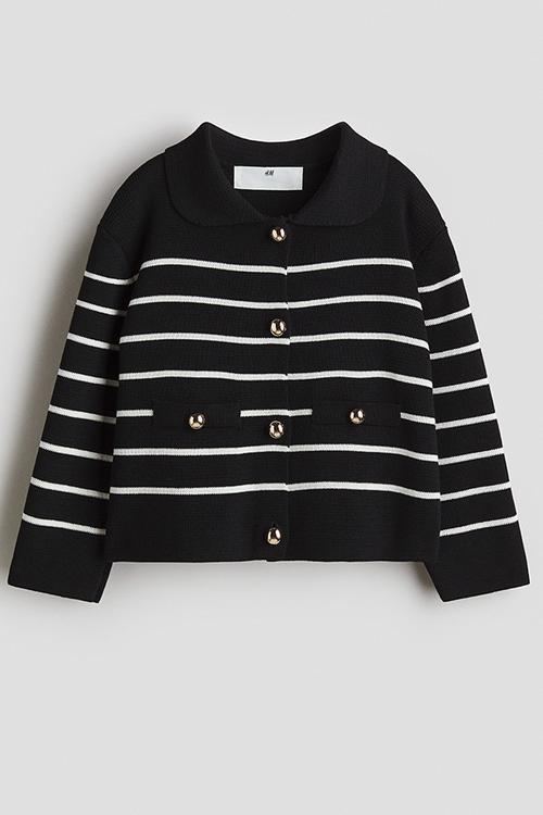 Fine-knit cardigan - black/striped