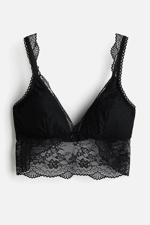 Padded lace bralette - black
