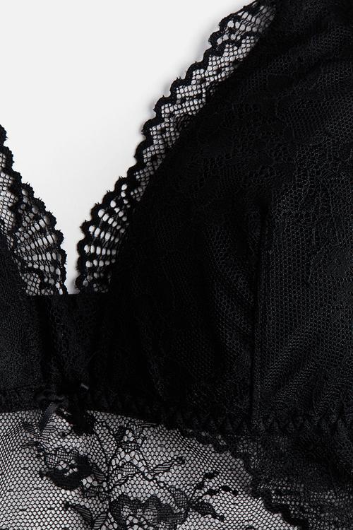 Padded lace bralette - black