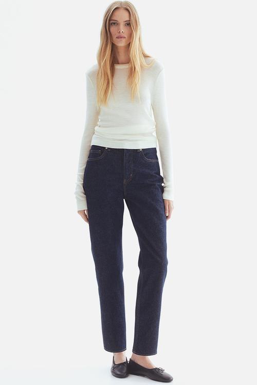 Mom slim fit high waist ankle jeans - dark denim blue