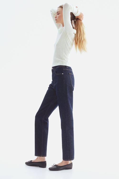 Mom slim fit high waist ankle jeans - dark denim blue
