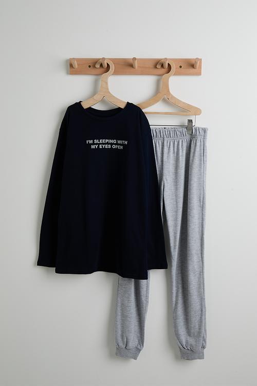 Slogan pj set - midnight blue/grey