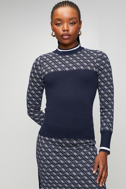 Aubrey Mock Neck 4G Sweater - Blue And Cream
