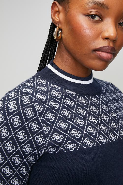 Aubrey Mock Neck 4G Sweater - Blue And Cream