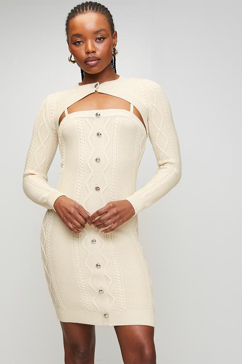 Daphne Twin-Set Cable-Knit Midi Dress - River Gravel
