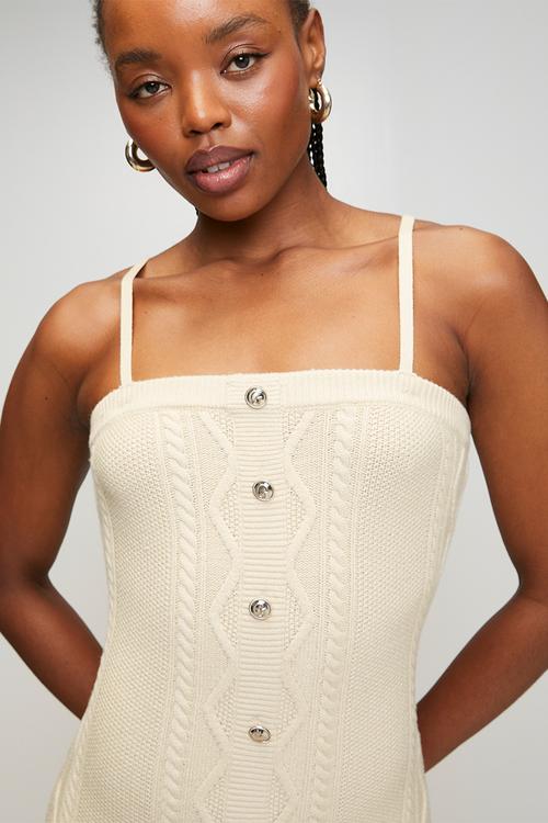 Daphne Twin-Set Cable-Knit Midi Dress - River Gravel