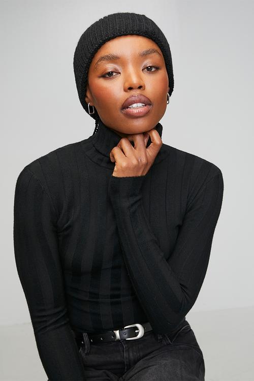 Calypso Ribbed Turn Up Beanie - Black