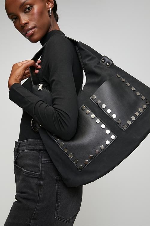 Amira Studded Pocket Slouch Bag - Black