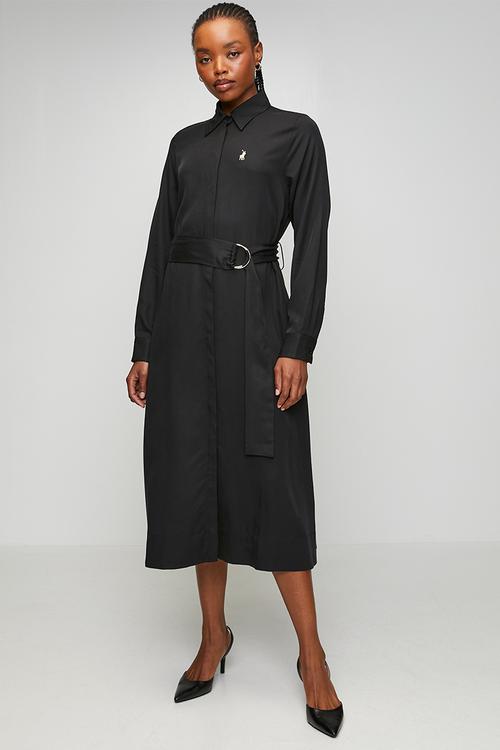 Wmn Mairi Tencel Ls Shirt Dress - Black