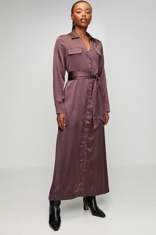 Wmn Lara Satin Long sleeve Shirt Dress - Huckelberry