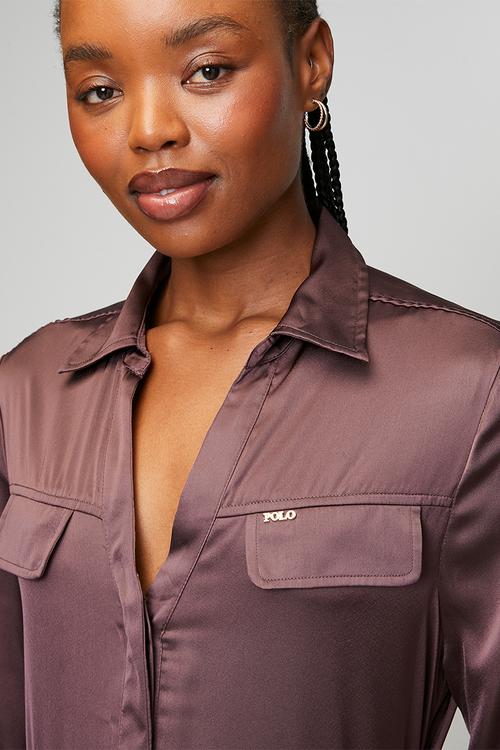 Wmn Lara Satin Long sleeve Shirt Dress - Huckelberry