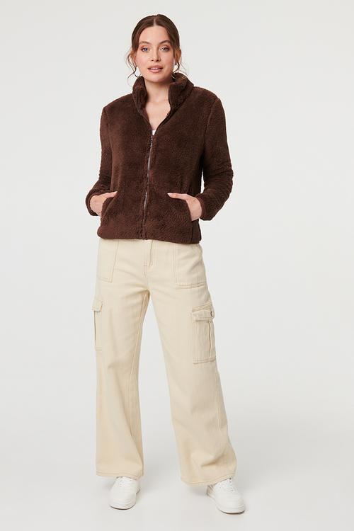 L/S Teddy Zip Through Jacket - Chocolate