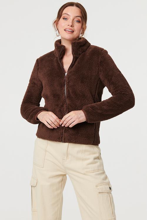 L/S Teddy Zip Through Jacket - Chocolate