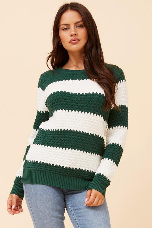 L/S Easy Wearing Irregular Stripe Sweater - Emerald