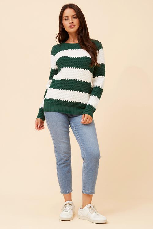 L/S Easy Wearing Irregular Stripe Sweater - Emerald