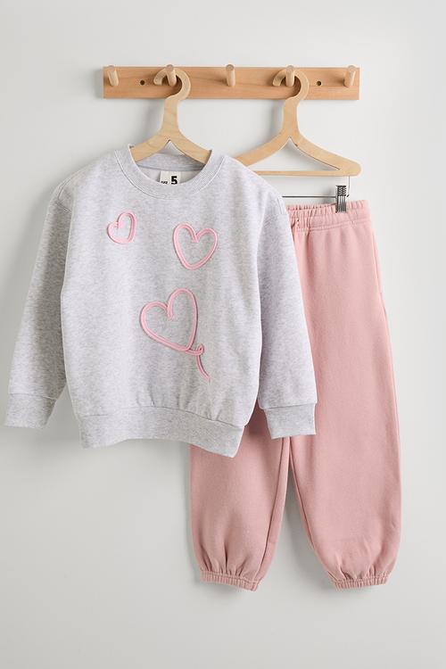 Sammy Oversized Crew & Relaxed Trackpant Pack - Grey Marle Hearts/Zephyr