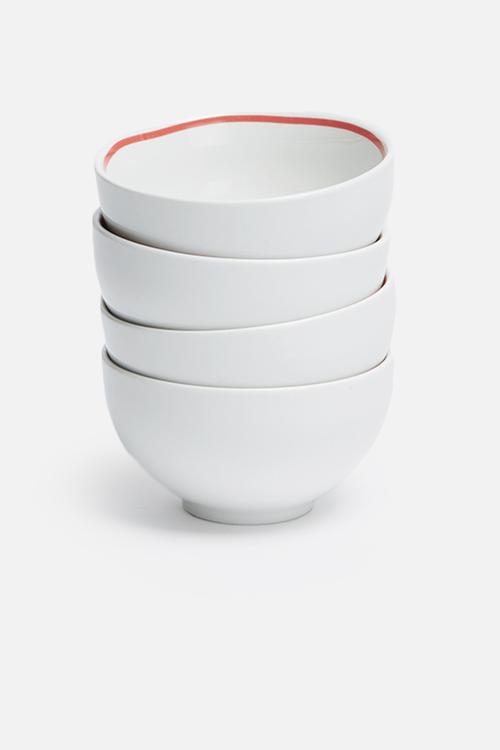 Red edge bowl set of 4