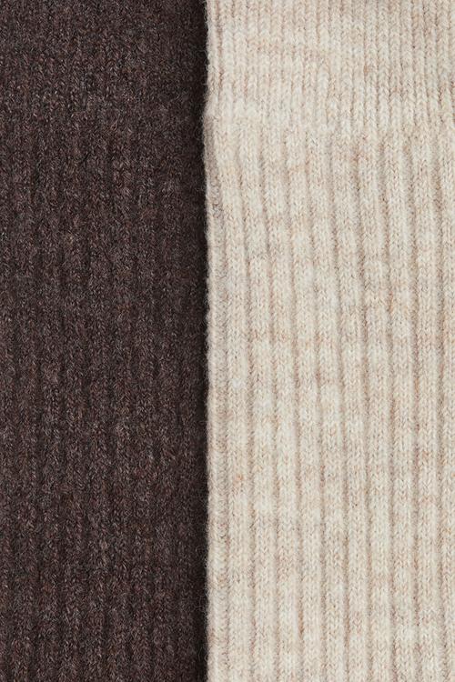 2-pack wool-blend socks - dark brown/light beige marl